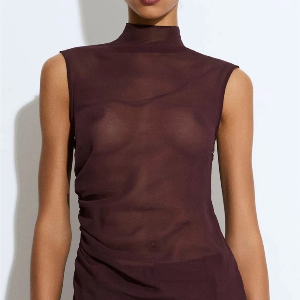 Lapointe - Lightweight Georgette Mock Neck Ruched Top
